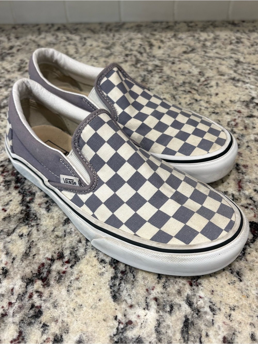 Vans Women’s 7.5 Classic Slip-On Checkerboard Purple Lilac/True White Canvas